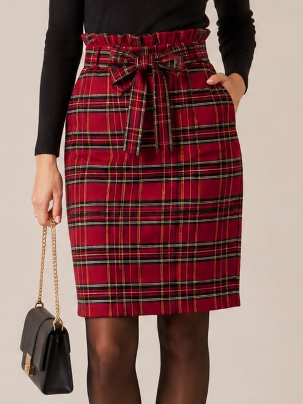 Love Scarlett Red Tartan Plaid Pencil Skirt Sz 8 Holiday Christmas Skirt Preppy